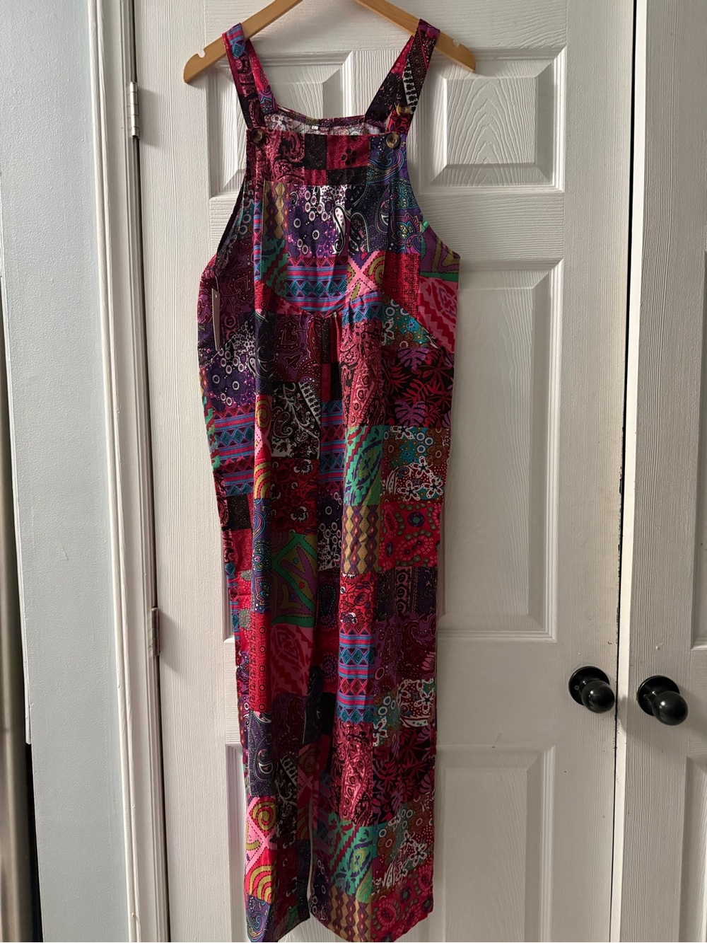 🆕 Camisa Boho Wide Leg Patchwork Jumpsuit Overalls Size Large